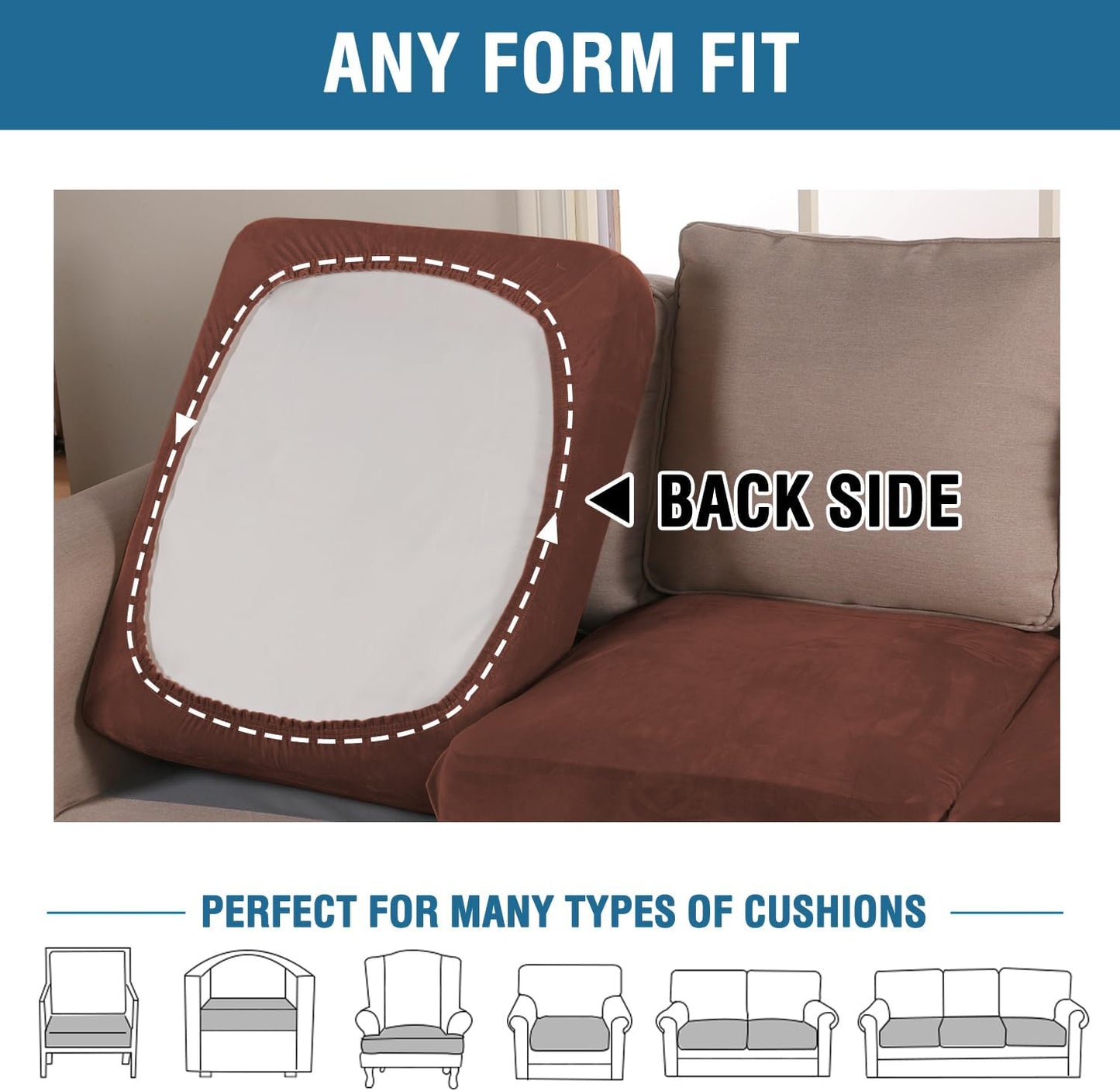 H.VERSAILTEX Velvet Stretch Couch Cushion Cover Plush Cushion Slipcover for Chair Loveseat Sofa Cushion Furniture Protector Seat Cushion Sofa Cover (3 Piece Sofa Cushion Covers, Burnt Brick)