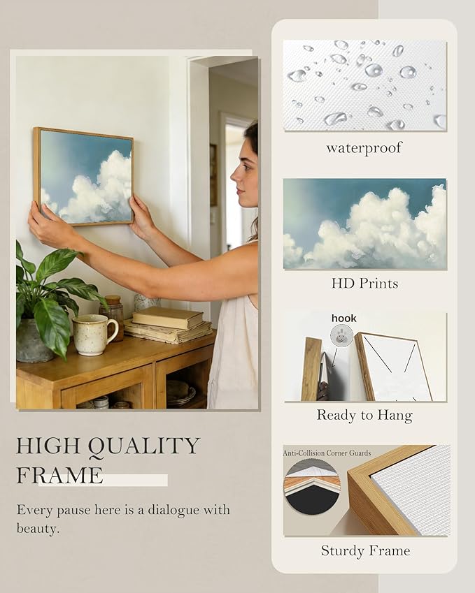 SHENIFY Vintage Framed Wall Art Cloud in Sky Landscape Scenery Rustic Home Decor Retro Decorations for Farmhouse Hallway Bedroom Ready to Hang Wall Artwork - 11x14in Natural Framed