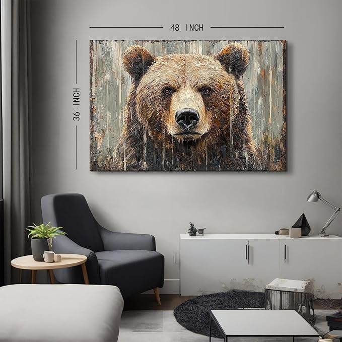 Farmhouse Wall Decor Bear Wall Art Funny Animal Painting Rustic Animal Heads Canvas Prints Nature Wildlife Portrait Pictures Modern Artwork for Kid Bedroom Living Room Home Decoration 32x48"