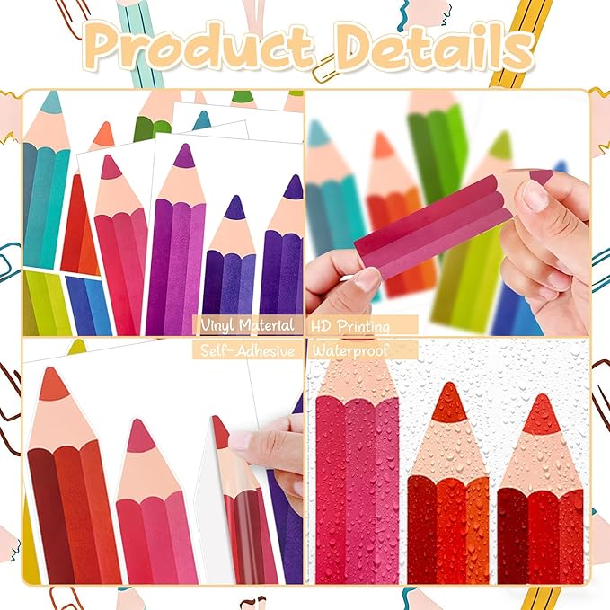 Colorful Pencils Wall Decals, 9 Sheet Color Pencils Wall Stickers Peel and Stick for Playroom Preschool Classroom Decorations