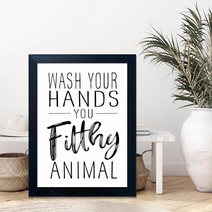 Bathroom Decor Wall Art Black and White Bathroom Decor Signs Print Framed Guest Toilet Art Kid's Washroom Artwork