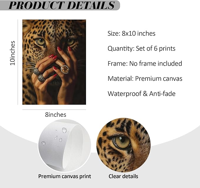 XBQZFLHT Red Cheetah Print Room Decor, Trendy Y2K Leopard Wall Art Pictures, Burgundy Red Wallpaper Style for Girls Bedroom Dorm(Set of 6, 8x10, Unframed)