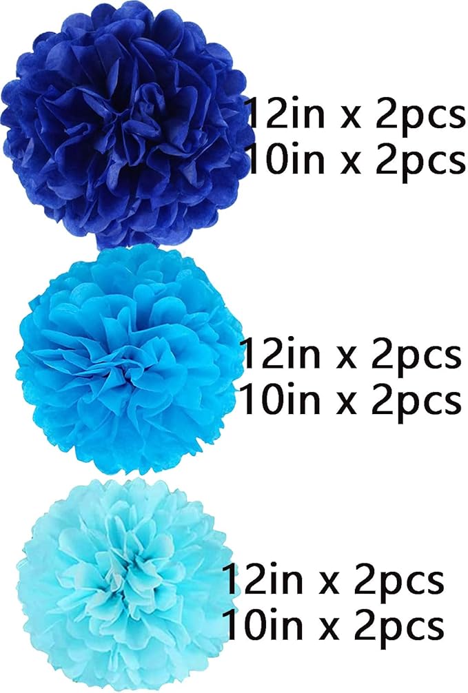 We Moment Navy Blue,Blue and Light Blue Paper Pom Poms Decorations for Wedding Birthday Party DecorationCeiling Wall Hanging Tissue Flowers Decorations - 12pcs,3 Colors of 12 Inch, 10 Inch
