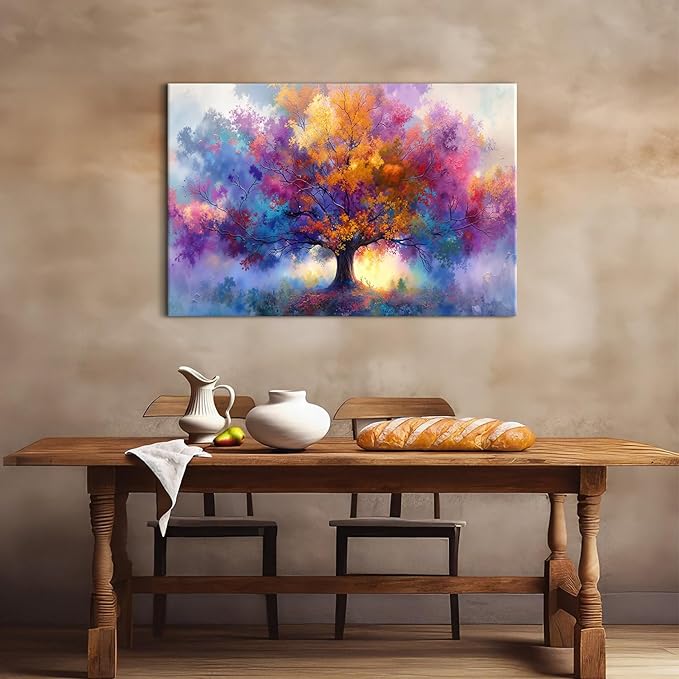 Colourful Tree of Life Wall Art Prints Tree Landscape Canvas Pictures Wall Decor Abstract Floral Trees Paintings Modern Minimalist Aesthetic Artwork for Living Room Bedroom Home Decoration 32x48"