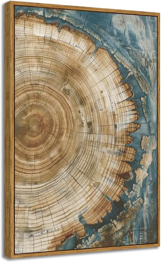 BingruiArt Framed Tree Ring Canvas Wall Art Abstract Wood Wall Decor Boho Modern Colorful Nature Painting Wood Stump Prints Pictures for Living Room Bedroom Bathroom Office 16"x24" Natural Framed(08)