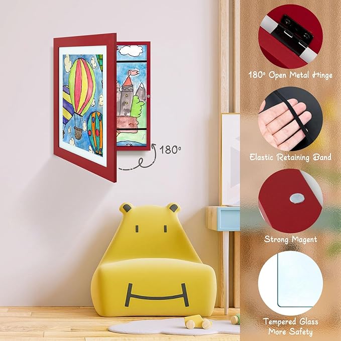Golden State Art, 10x12.5 Kids Art Frames, Front-Opening Picture Frame Great for Kids Drawings, Artworks, Children Art Projects, Schoolwork, Home or Office (Red, Set of 2)