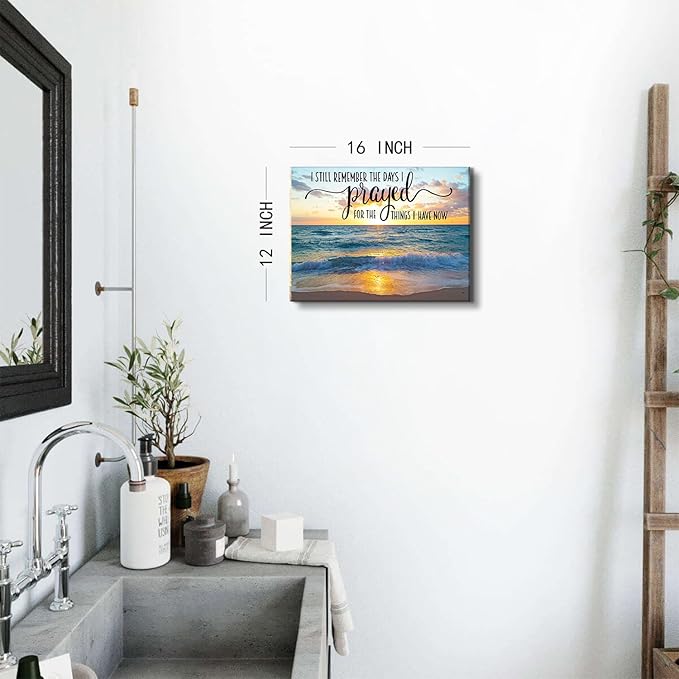 Beach Wall Art Christian Wall Decor Sunset Beach Bathroom Decor Scripture Bible Verses Canvas Prints Ocean Landscape Paintings Nature Seascape Artwork for Living Room Bedroom Home Decoration 12x16"