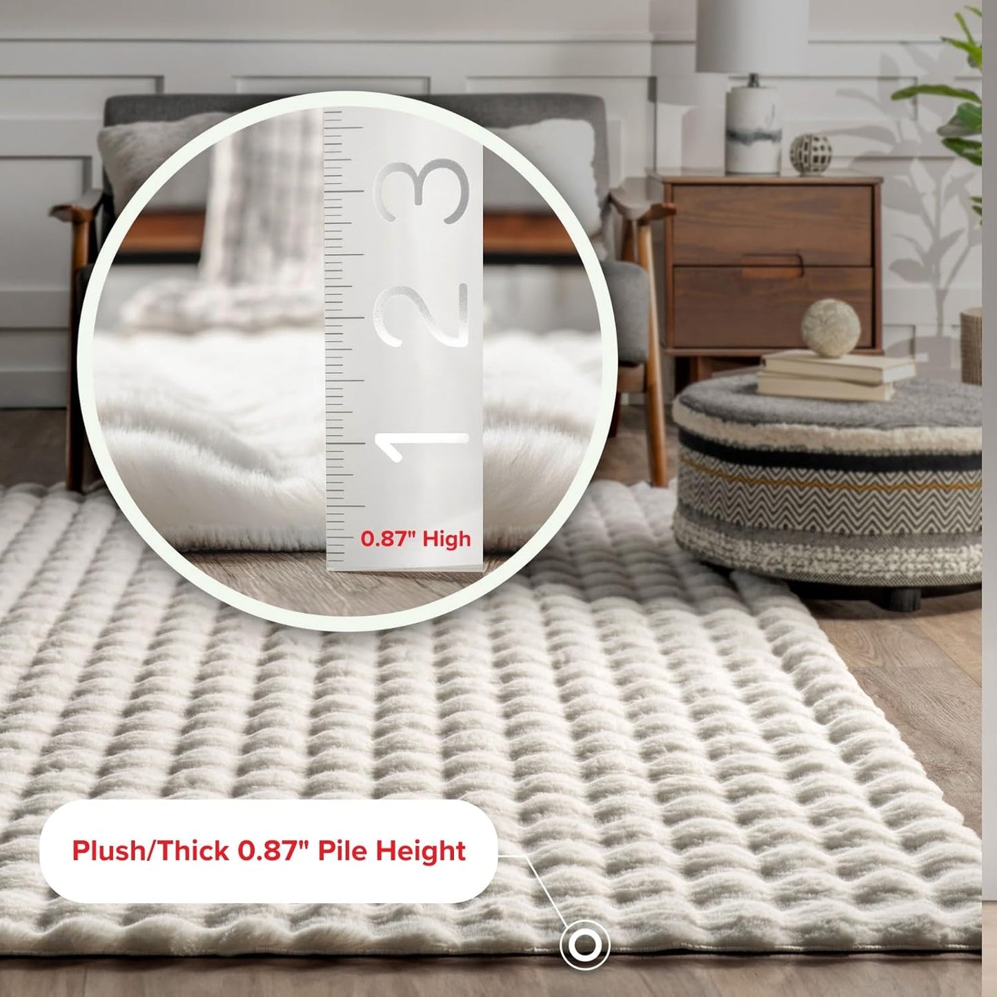 nuLOOM Jeni Solid Faux Rabbit Machine Washable Runner Rug, 2' 6" x 10', Off-White