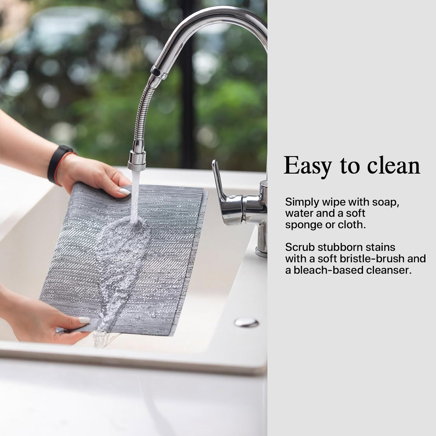 Placemats Set of 6 - Easy Clean Woven Vinyl Placemat for Dining Table, Indoor/Outdoor Place Mats, Washable PVC Table Mats（Gray）