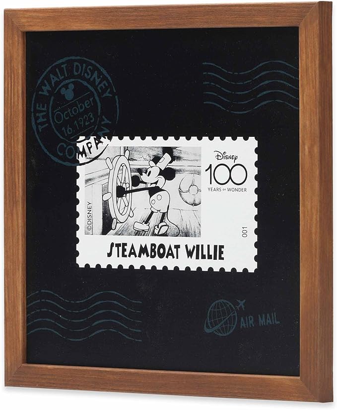 Disney Steamboat Willie Stamp Framed Wood Wall Decor - Vintage Steamboat Willie Wall Art
