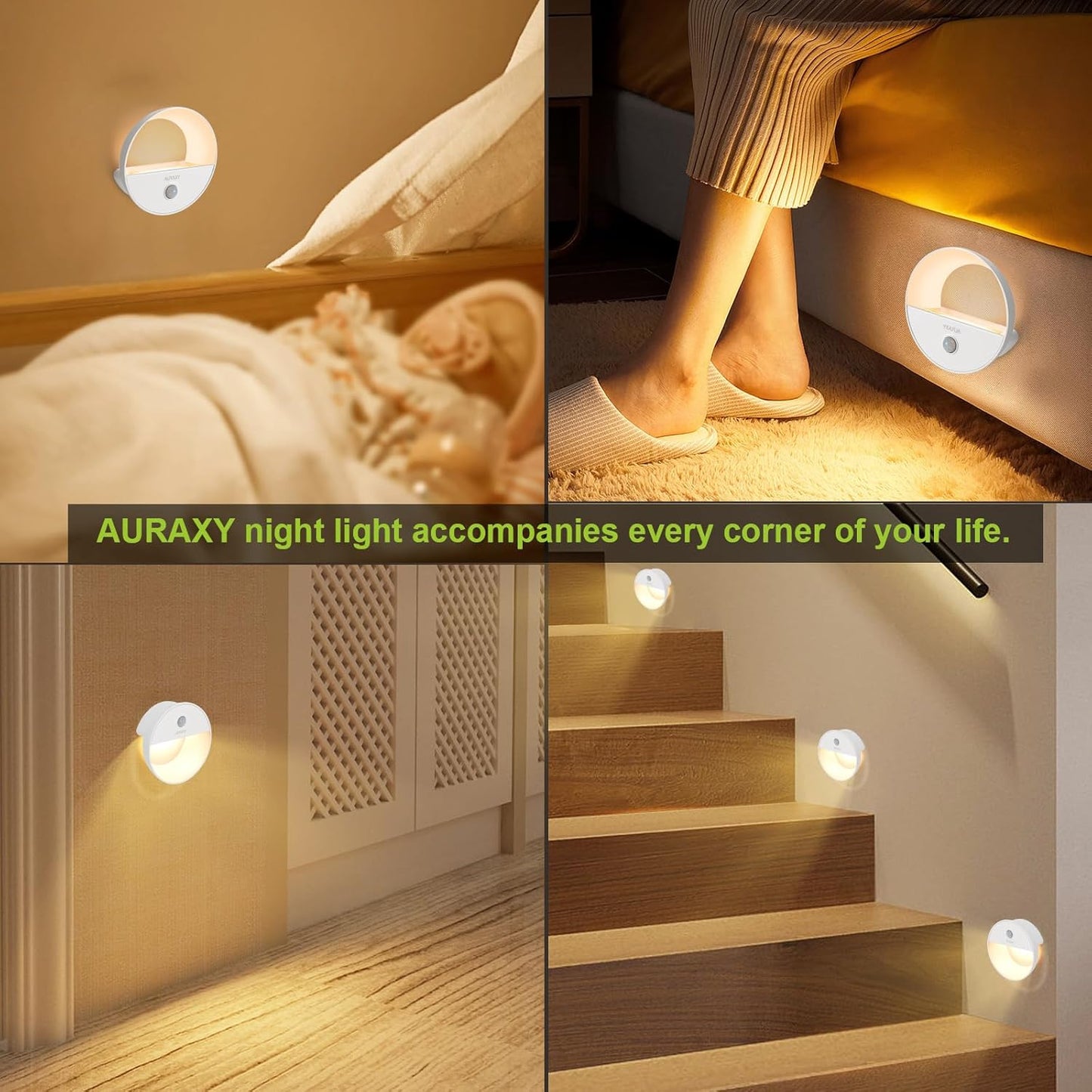 Rechargeable Battery Night Light, Motion Sensor Night Light, LED Warm White Magnetic Stick-on Motion Sensored Hallway Light, with Dusk to Dawn Sensor for Stairs, Wall, Closet, Cabinet (3 Pack)