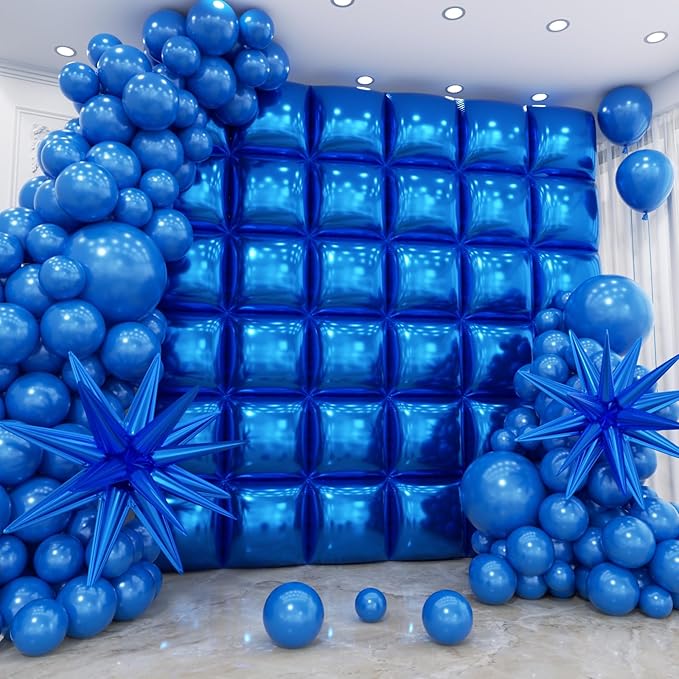 36pcs Blue Square Foil Balloons Wall Backdrop with 79pcs Balloon Garland Arch Kit, Double Sided Balloon for Birthday Baby Shower Bridal Shower Anniversary Prom Graduation Party Decorations