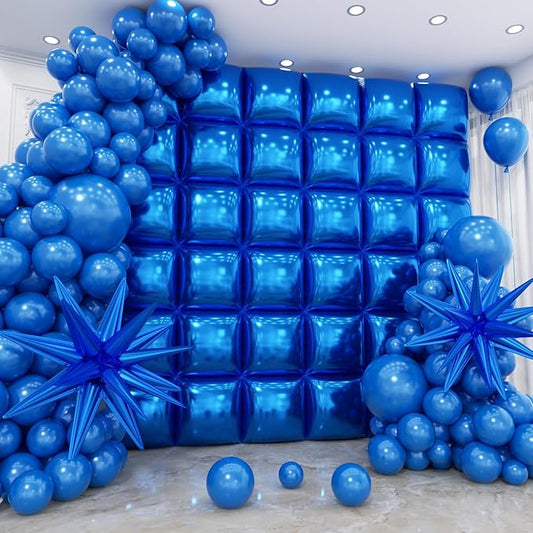 36pcs Blue Square Foil Balloons Wall Backdrop with 79pcs Balloon Garland Arch Kit, Double Sided Balloon for Birthday Baby Shower Bridal Shower Anniversary Prom Graduation Party Decorations