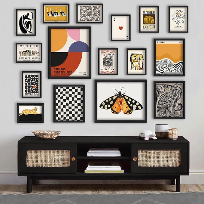 ANERZA 16 PCS Eclectic Wall Art Decor, Modern Maximalist Wall Prints for Bedroom, Bauhaus Posters for Room Aesthetic, Retro Abstract Wall Collage Kit for Living Room, Funky Dorm Gallery Home Decor