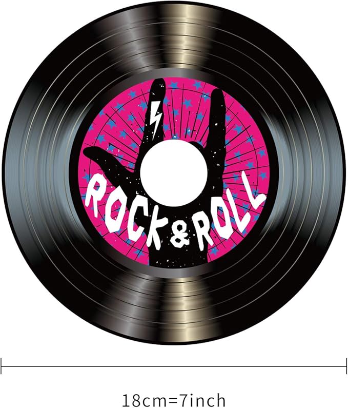 Boao 35 Pieces 7 Inch 1950's Records Decor Rock and Roll Music Party Decorations Retro 70's Wall Decor Fake Records Sign Cutouts for Disco Birthday Music Theme Party Decoration
