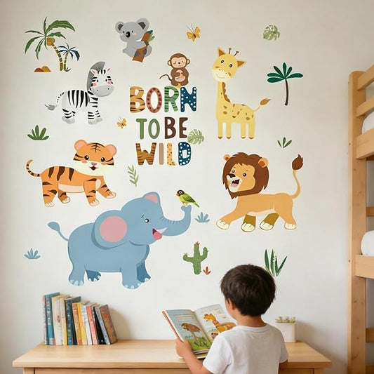 Jungle Animal Wall Stickers for Baby: Peel and Stick Safari Vinyl Wall Decals for Boys Nursery Girls Room Kids Bedroom Walls Art Decor - Ages 0-12 Years