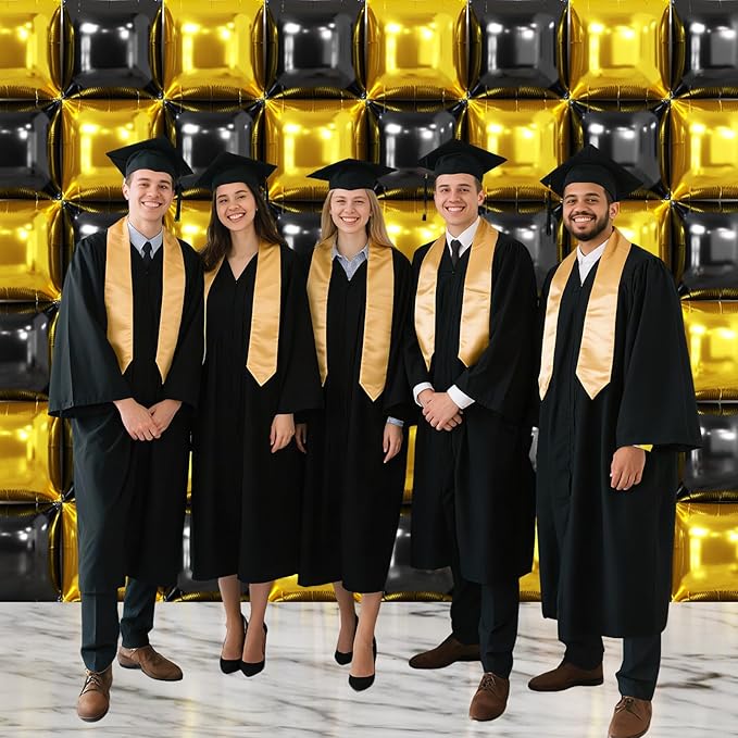 NISOCY 48PCS Black Gold Square Foil Balloons Wall Backdrop Double Sided Metallic Black Gold Balloon Arch Kit for New Years Graduation Anniversary Birthday Engagement Baby Shower Party Decorations