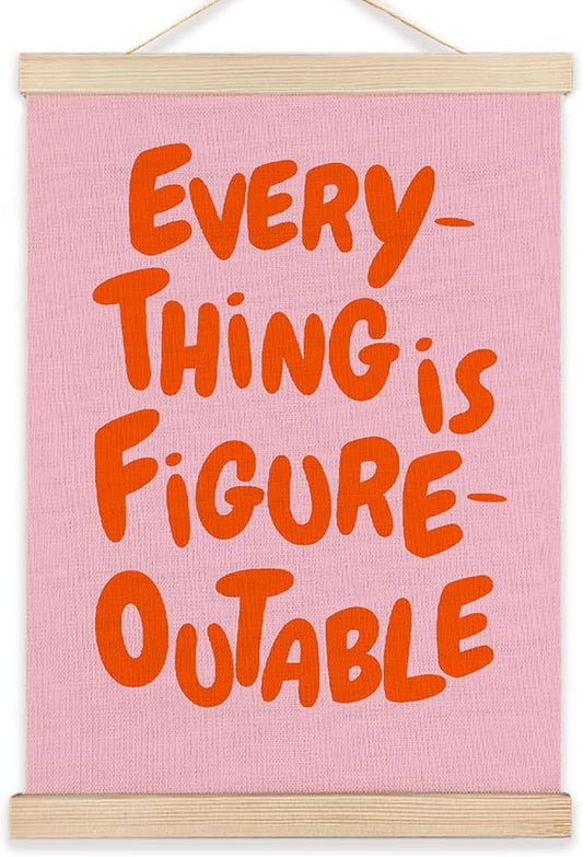 LZYRF Preppy Pink and Orange Everything Is Figureoutable Inspirational Wall Art Poster Framed, Positive Affirmations Canvas Prints Wall Decor for Home Office Classroom, 12x16 Inch