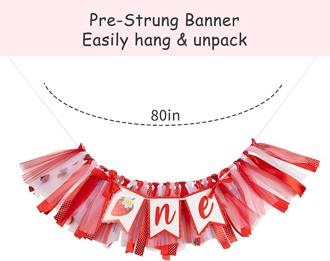 Strawberry "Sweet One" High Chair Banner - First Birthday Decorations for Girls, Berry-Themed High Chair Garland, 1st Birthday Photo Backdrop Prop for Baby Girl Party