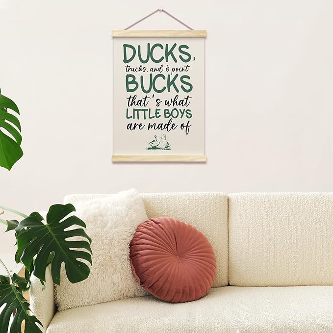 Ducks Trucks and 8 Point Bucks Posters Hanger Frame for Boys Room Hanging Poster for Bedroom Kids Room Classroom Decor Wall Art Decor for Nursery Playroom Canvas Wall Art Print 16x12 Inches - YY061