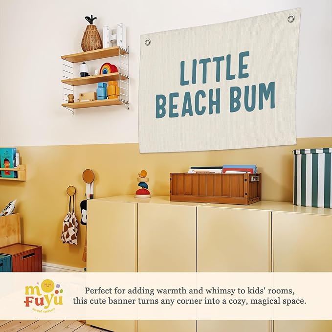 Little Beach Bum Canvas Banner - Coastal Nursery Wall Decor for Baby Kids Room Nursery Playroom,Beach Gifts,Summer Surf Vibes 30x20 Inch