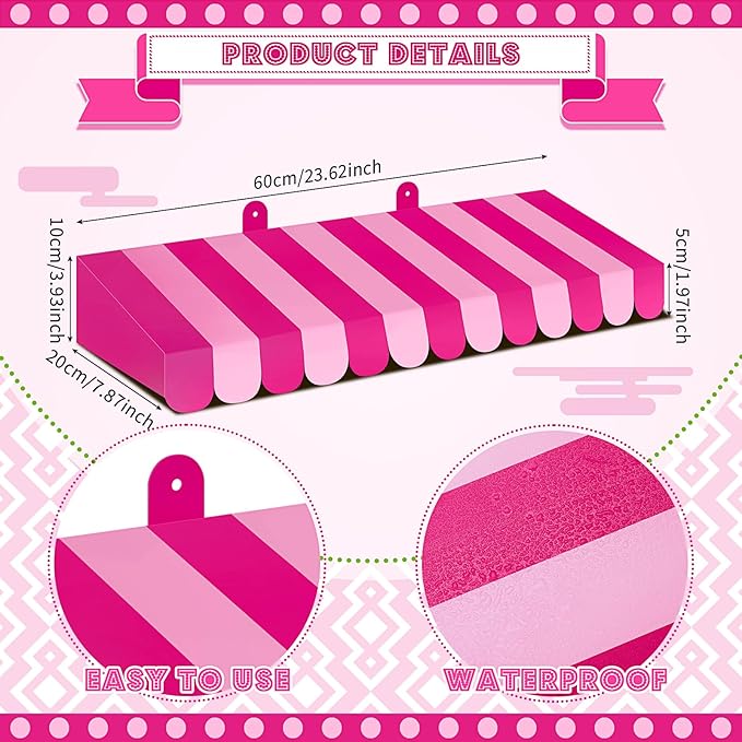 Boao 4 Pack Circus Awning Decoration 3D Stripe Cardboard Awning Carnival Wall Decor Circus Party Favors for Lemonade Stand Bakery Ice Cream Truck Bulletin Board Decor(Rose Pink and Pink)