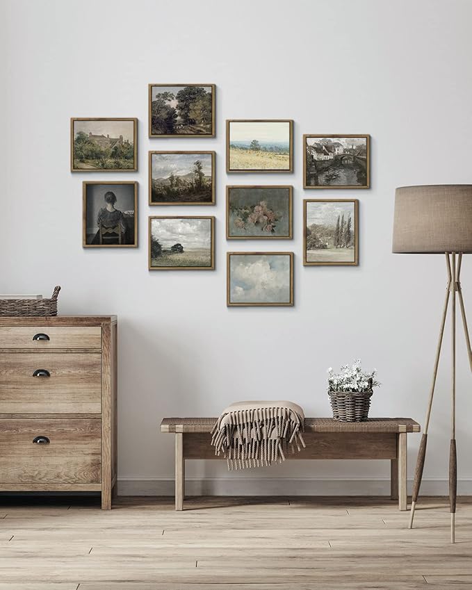 InSimSea Framed Canvas Wall Art Vintage Decor, Home Decor Classical Scenery Watercolor Painting Canvas Prints Wall Decorations for Living Room Home Farmhouse Bathroom Decor, 8"x10"