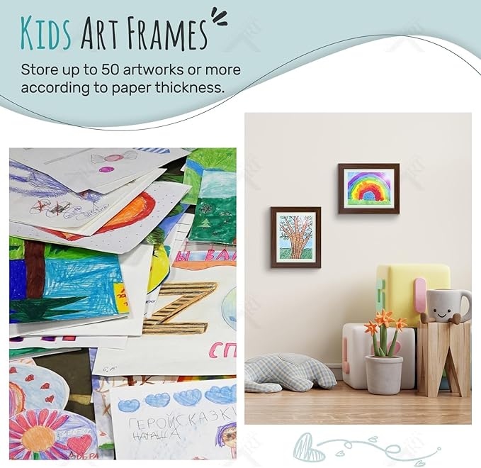 Golden State Art, 8.5x11 Kids Art Frames, Front-Opening Picture Frame Great for Kids Drawings, Artworks, Children Art Projects, Schoolwork, Home or Office (Walnut, Set of 2)
