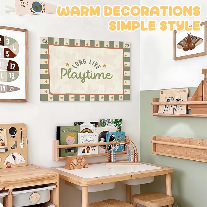 Playroom Wall Decor,Long Live Playtime Linen Canvas Banner,Sage Green Toddler Playroom Decor Kids Room Nursery with Star Pattern Wall Decor for Toddler Boys Toy Room Bedroom,30x20 Inch