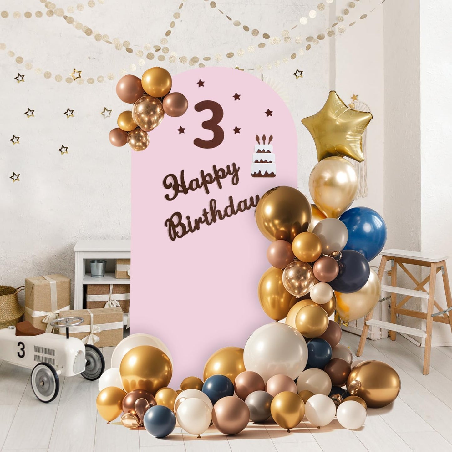 Arch Backdrop Stand and Cover Set, 3 Metal Balloon Arch Backdrop 4ft 5ft 6ft, Gold Arched Stand Frame for Wedding, Parties,Birthday, Backdrop Decorations (Pale Pink,4ft+5ft+6ft)