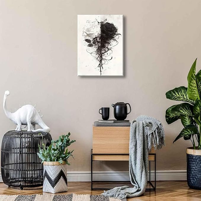 Black And White Rose Canvas Wall Art Grey Floral Roses painting Decor Pictures Modern Abstract Flower Plant Posters Prints for Living Room Bedroom office corridor bathroom Decoration