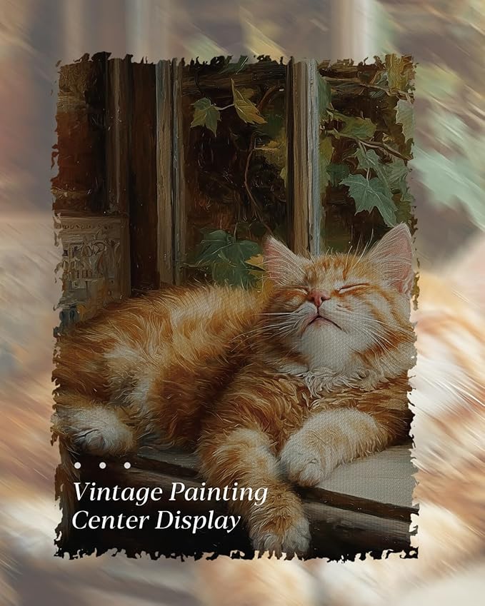 HUARCEY Gold Framed Canvas Wall Art, Book Cat Vintage Decor, Rustic Vintage Neutral Canvas Paintings Retro Table Desk Picturesfor Bathroom Bedroom Living Room, 12x16Inch