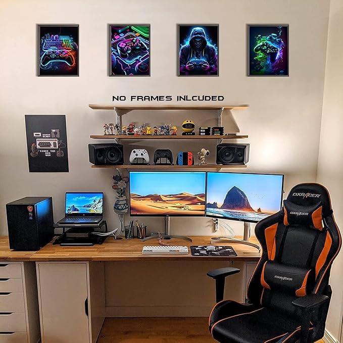 Ucninvd Game Posters Wall Art Set of 9, Neon Gaming Wall Decor Game Room Decor Paintings, Video Gamer Accessories Canvas Picture Prints for Boys Gamer Teen Room Bedroom Decor 8x10In Unframed