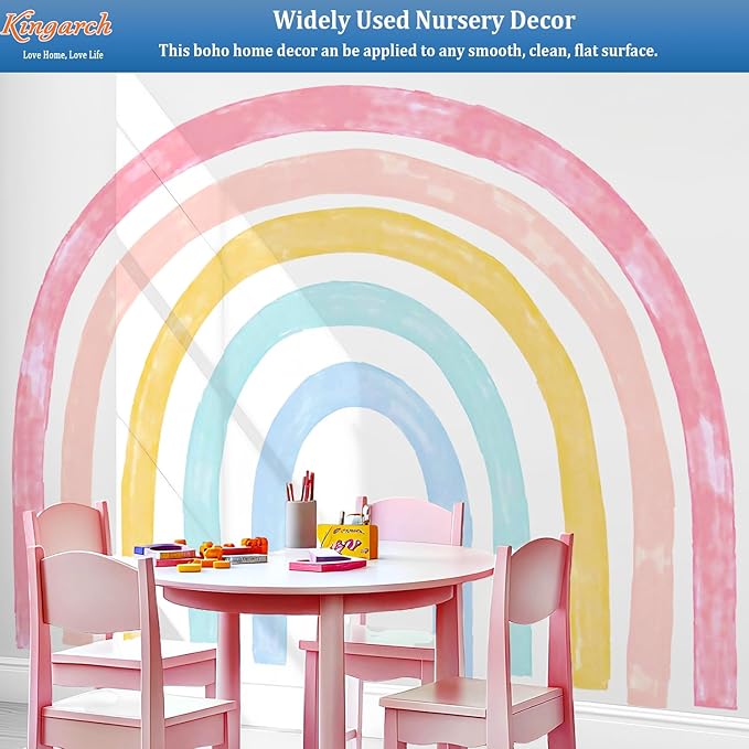 Large Watercolor Rainbow Wall Decals, Colorful Peel and Stick Fabric Nursery Wall Decor, Removable Home Room Wall Decor Murals Stickers for Kids Girls Toddler Bedroom Living Room Playroom
