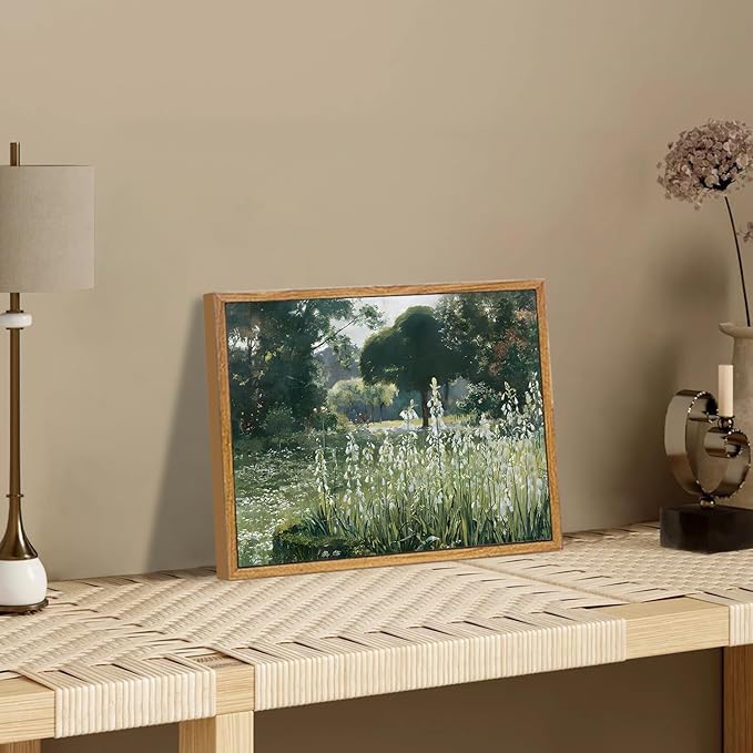 KBKBART Framed Wall Art Vintage Decor, Vintage Meadow with Flowers Oil Painting, Classical Canvas Artwork, Scenery Art Prints for Bedroom Living Room, Bathroom Wall Decor, Gallery, Gifts for Friends or Family (8"x10")