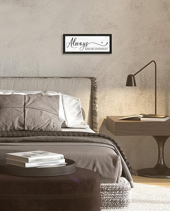 YPY Always Kiss Me Goodnight sign: Sound absorbing painting Wall Art - Wall Decor Farmhouse Decoration for Home Living Room Bedroom, Bible Verse Sign 6" x 14.5"