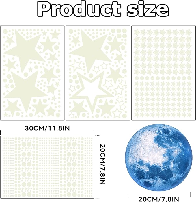 Glow in The Dark Stars for Ceiling,Glow in The Dark Stars and Moon Wall Decals,Ceiling Stars Glow in The Dark Kids Wall Decors Perfect for Kids Nursery Bedroom Living Room