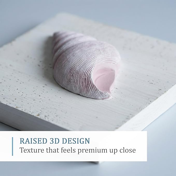 TideAndTales Beach Decor Seashell Wall Art - (Set of 4) Textured 3D Shells and Starfish Decorations for Home or Beach House, Rustic Ocean Theme Coastal Bedroom or Bathroom Wall Decor 6" x 6"