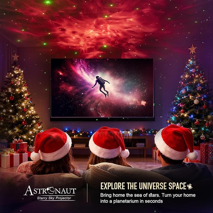 Christmas Light Projector Indoor - Red Astronaut Galaxy Projector, Festive Holiday Decor, Romantic Lights for Bedroom, Unique Christmas Gift with Remote & Timer