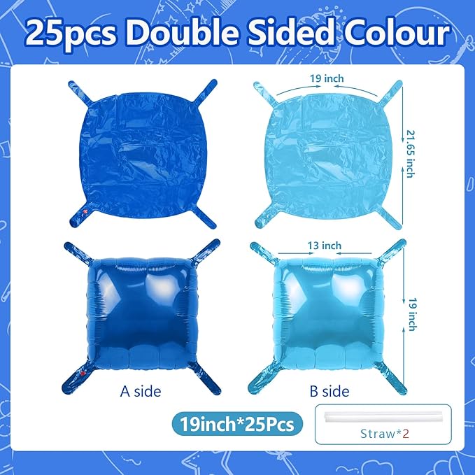 NISOCY 25PCS Deep Blue Square Foil Balloons Wall Backdrop Double Sided Pearl Blue Balloons Arch Kit for Birthday Graduation Baby Shower Wedding Memorial Day Party Decorations