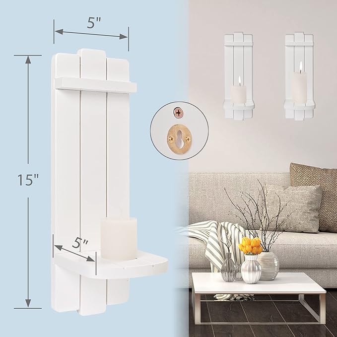 Sconces Wall Decor Set of 2, Candle Holder Rustic Home Farmhouse Art Floating Candle Sconces Shelf White Decorations for Living Room, Dining Room, Bedroom, Bathroom
