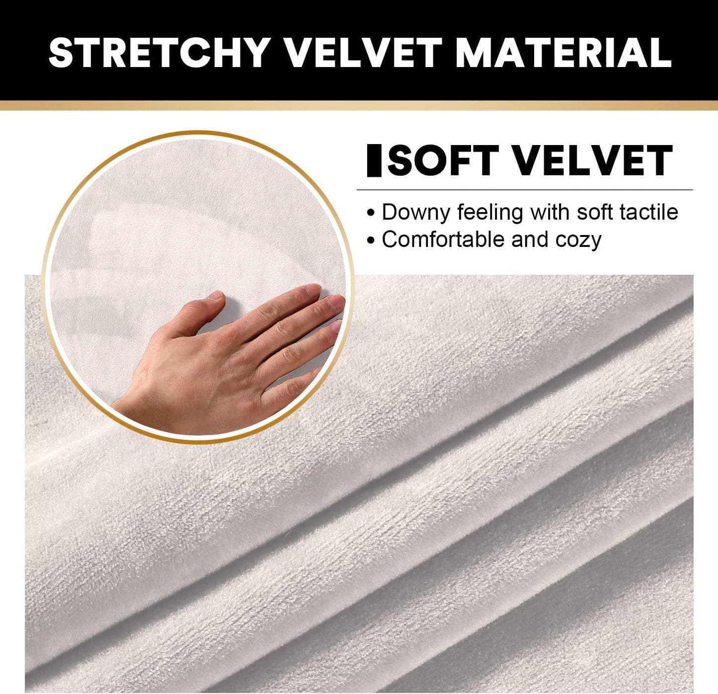 PrinceDeco Sectional Couch Covers Velvet Cushion Covers for Sectional Couch Cushion Covers for Sectional Sofa Separate Sectional Sofa Slipcovers Washable(1 Chaise Back+ 2 Sofa Back,Ivory)