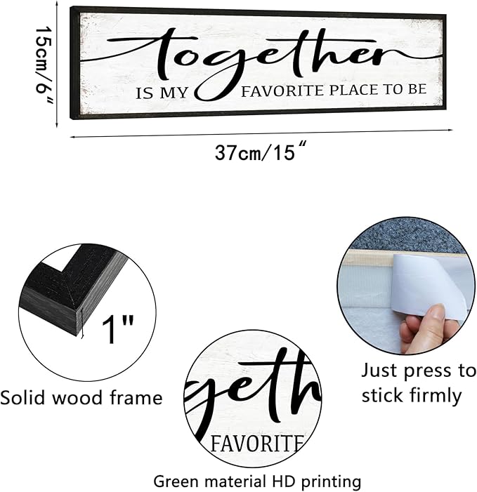 YPY Together Is My Favorite Place To Be - Rustic Wall Art Sign: Modern Abstract Letter Print, 6" x 14.5", Framed, Wall Mount, Living Room, Bedroom Decor