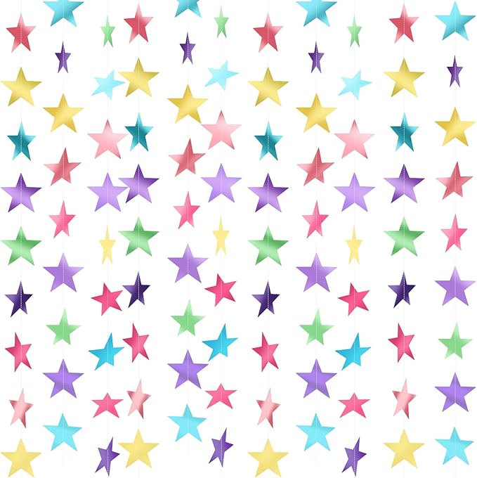 Patelai Glitter Star Garland Banner 2026 Graduation Decor 130 Feet Star Hanging Banner Twinkle Backdrop for Party Birthday Classroom Wedding Supplies(Macaron Color)