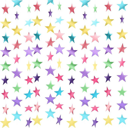 Patelai Glitter Star Garland Banner 2026 Graduation Decor 130 Feet Star Hanging Banner Twinkle Backdrop for Party Birthday Classroom Wedding Supplies(Macaron Color)