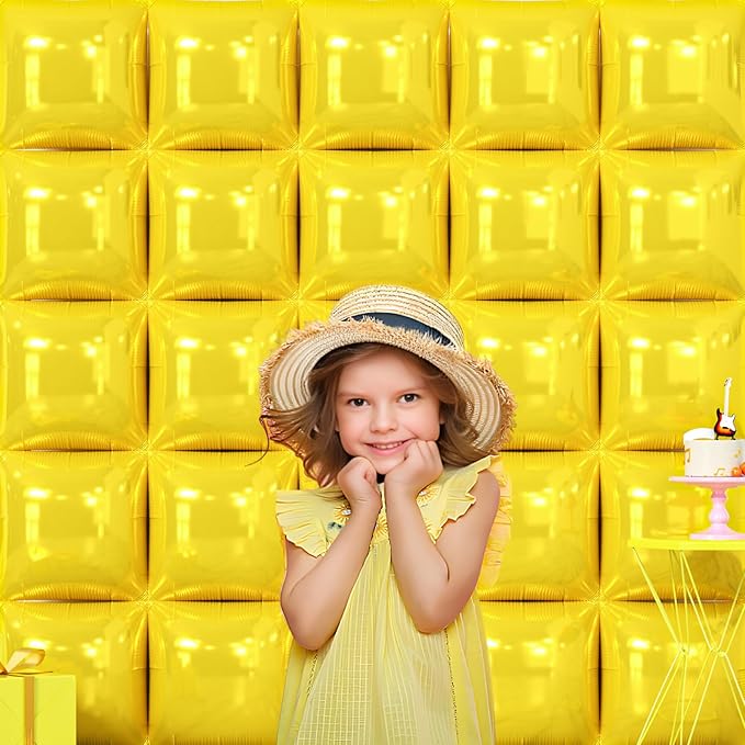 NISOCY 25PCS Yellow Square Foil Balloons Wall Backdrop Thanksgiving Fall Color Balloons Double Sided Balloons Tunnel Arch Kit for Baby Shower Birthday Wedding Sunflower Bee Theme Party Decoration