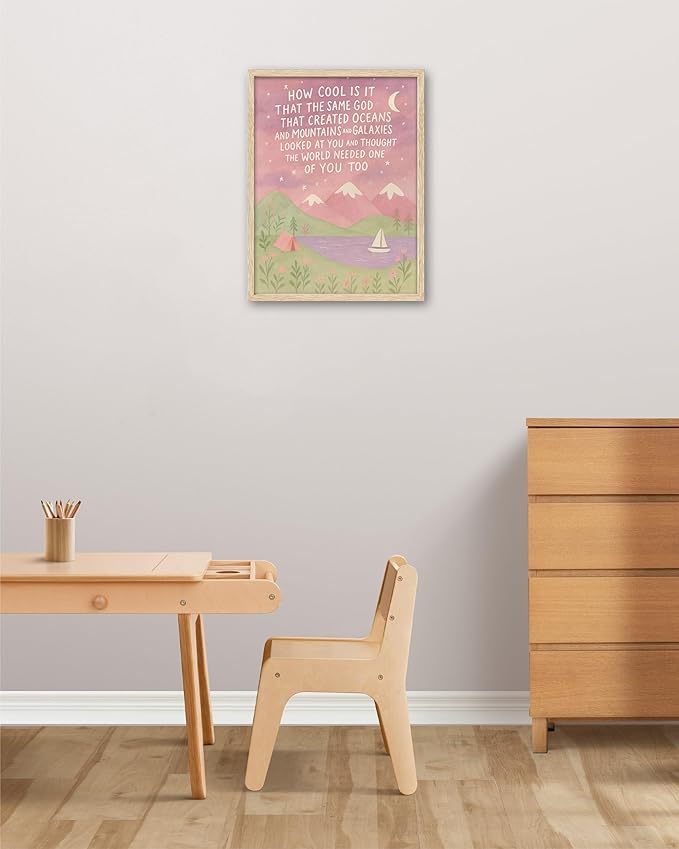 KensTro Natural OAK Wood Same God Creation Framed Wall Art, 16x20 in Inspirational Christian Bible Canvas Art,Mountain Nursery Decor,Pink Set of 1 for Christian Girly Dorm Gift for Girl Adoption Gifts