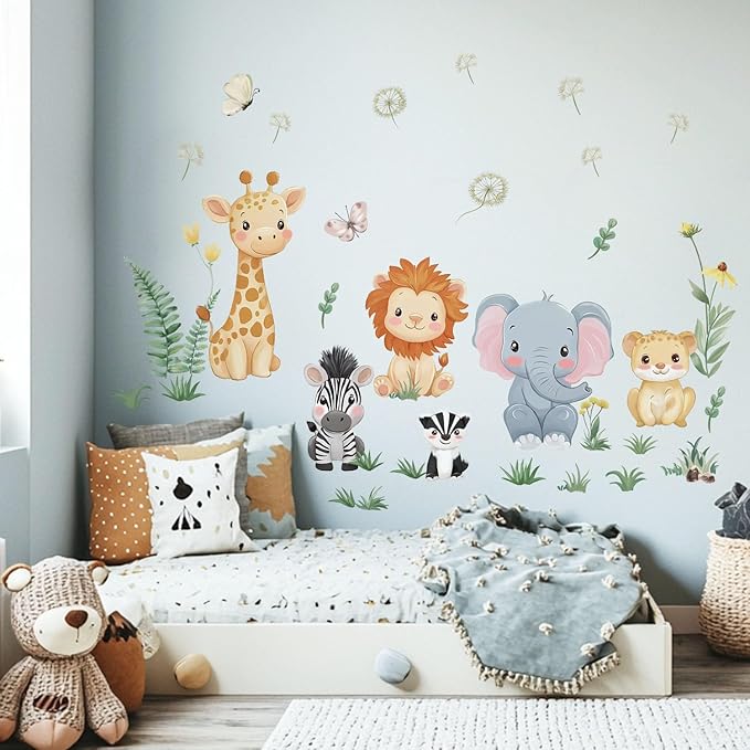 Cartoon Wall Stickers Jungle Animals Wall Decals for Kids Bedroom Nursery & Play Room Baby Room Decor