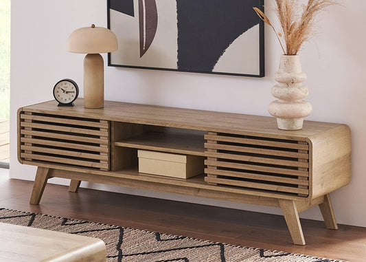 mopio Ensley TV Stand, Mid Century Modern for 55/60/65 inch TV, Farmhouse TV Stand, Entertainment Center with Storage, TV and Media Consol for Living Room (Oak, 59")