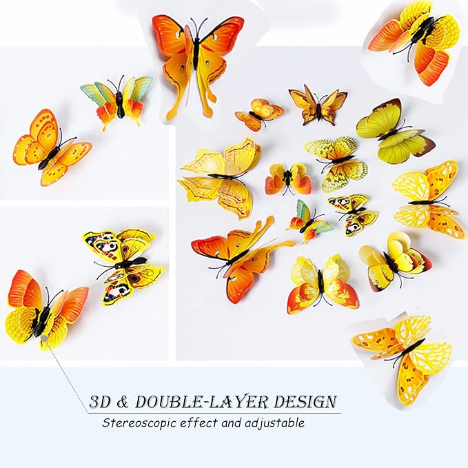 Butterfly Wall Decor 72 PCS, 3D Butterflies Stickers for Party Decorations with Magnets (Gold, 72)